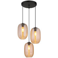 GLOBO Pendelleuchte JEFREY 15794-3HRA amber schwarz Metall H/D: ca. 120x47 cm E27 3 Brennstellen JEFREY - schwarz/amber (47,00/120,00cm) - GLOBO