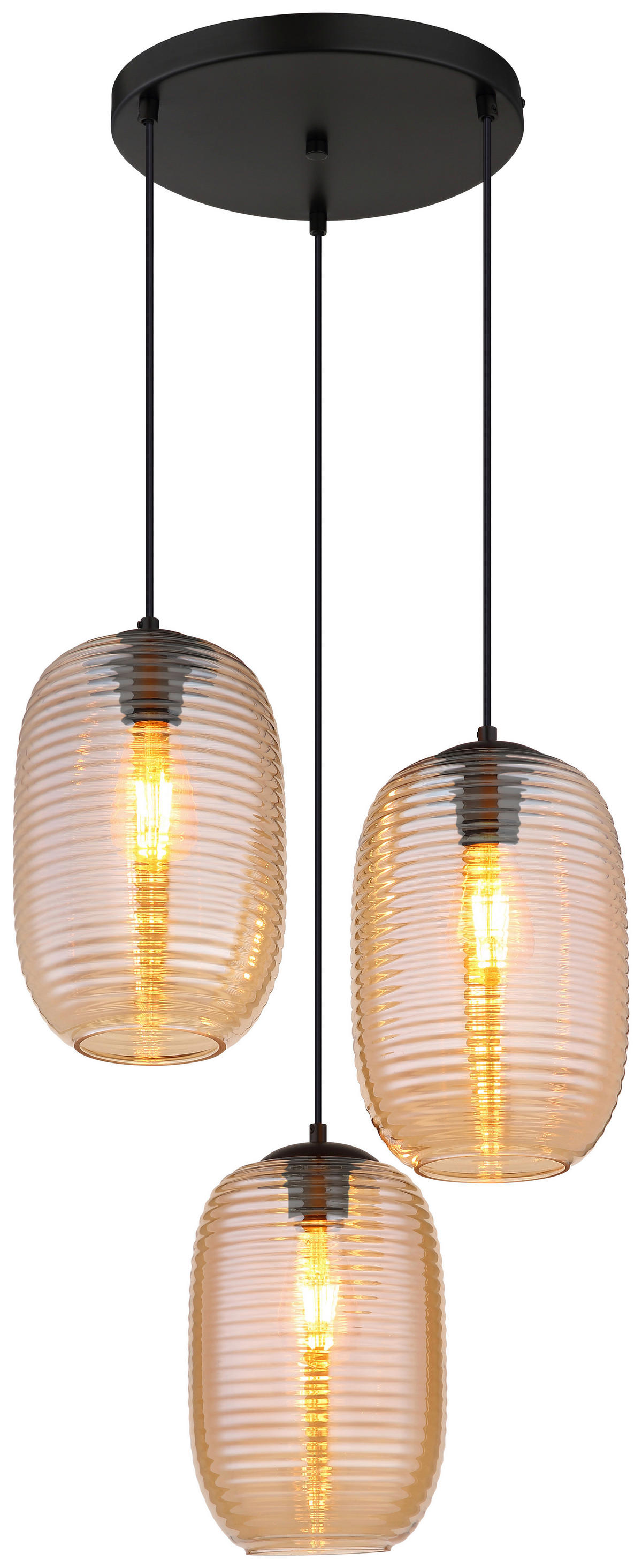 GLOBO Pendelleuchte JEFREY 15794-3HRA amber schwarz Metall H/D: ca. 120x47 cm E27 3 Brennstellen JEFREY - schwarz/amber (47,00/120,00cm) - GLOBO