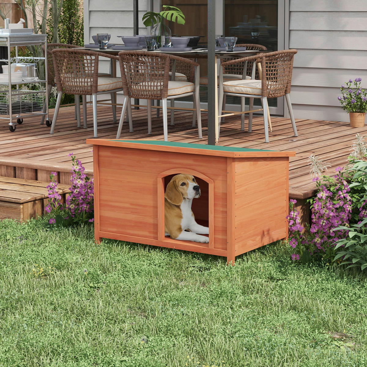 PawHut Hundehütte orange Holz B/H/L: ca. 65,5x68x100 cm Hundehütte - orange (100,00/65,50/68,00cm) - PawHut