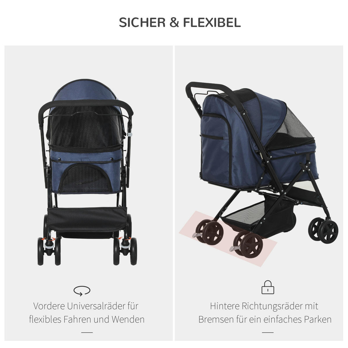 PawHut Hunde-Zubehör blau Polyester B/H/L: ca. 52x76,5x95 cm Hundebuggy - blau (95,00/52,00/76,50cm) - PawHut