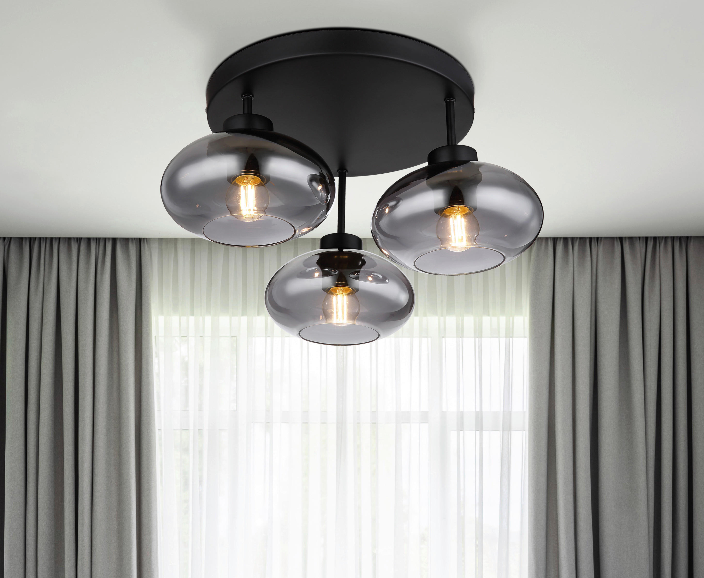 GLOBO Deckenleuchte schwarz Metall H/D: ca. 24x40 cm E27 3 Brennstellen SHAUN - schwarz (40,00/24,00cm) - GLOBO