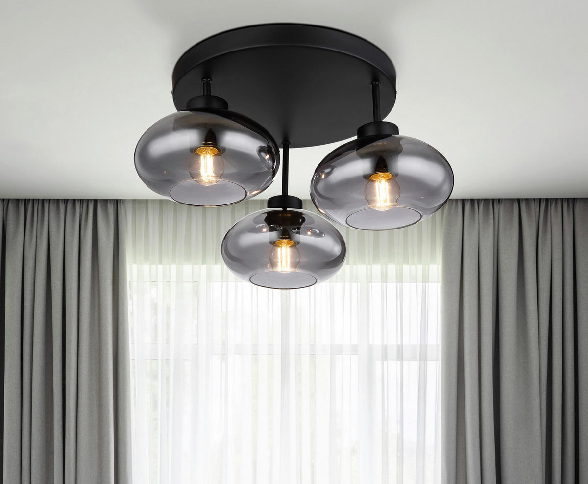 GLOBO Deckenleuchte schwarz Metall H/D: ca. 24x40 cm E27 3 Brennstellen SHAUN - schwarz (40,00/24,00cm) - GLOBO