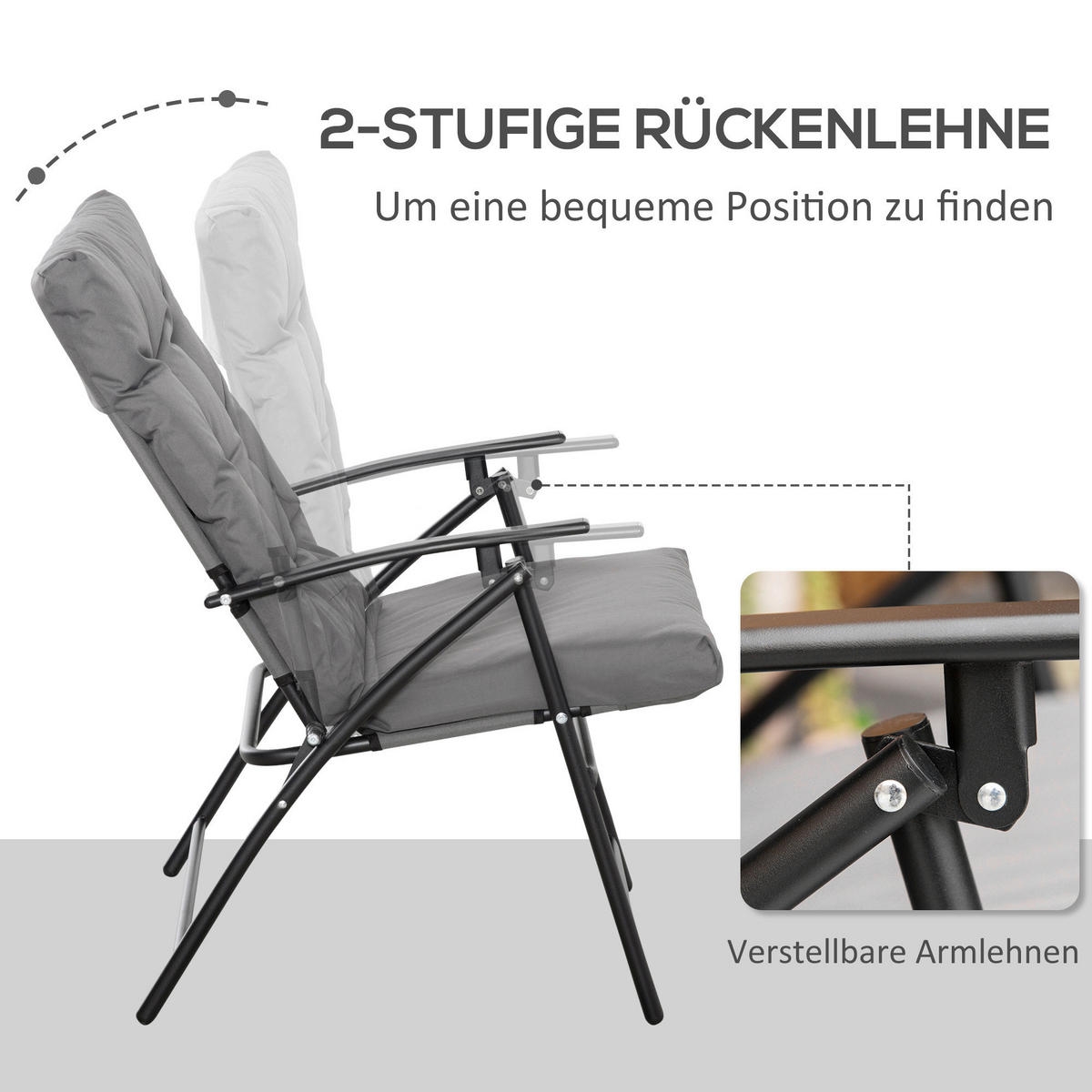 Outsunny Campingstuhl grau Metall B/H/L: ca. 65x94x65 cm Campingstuhl - grau (65,00/65,00/94,00cm) - Outsunny