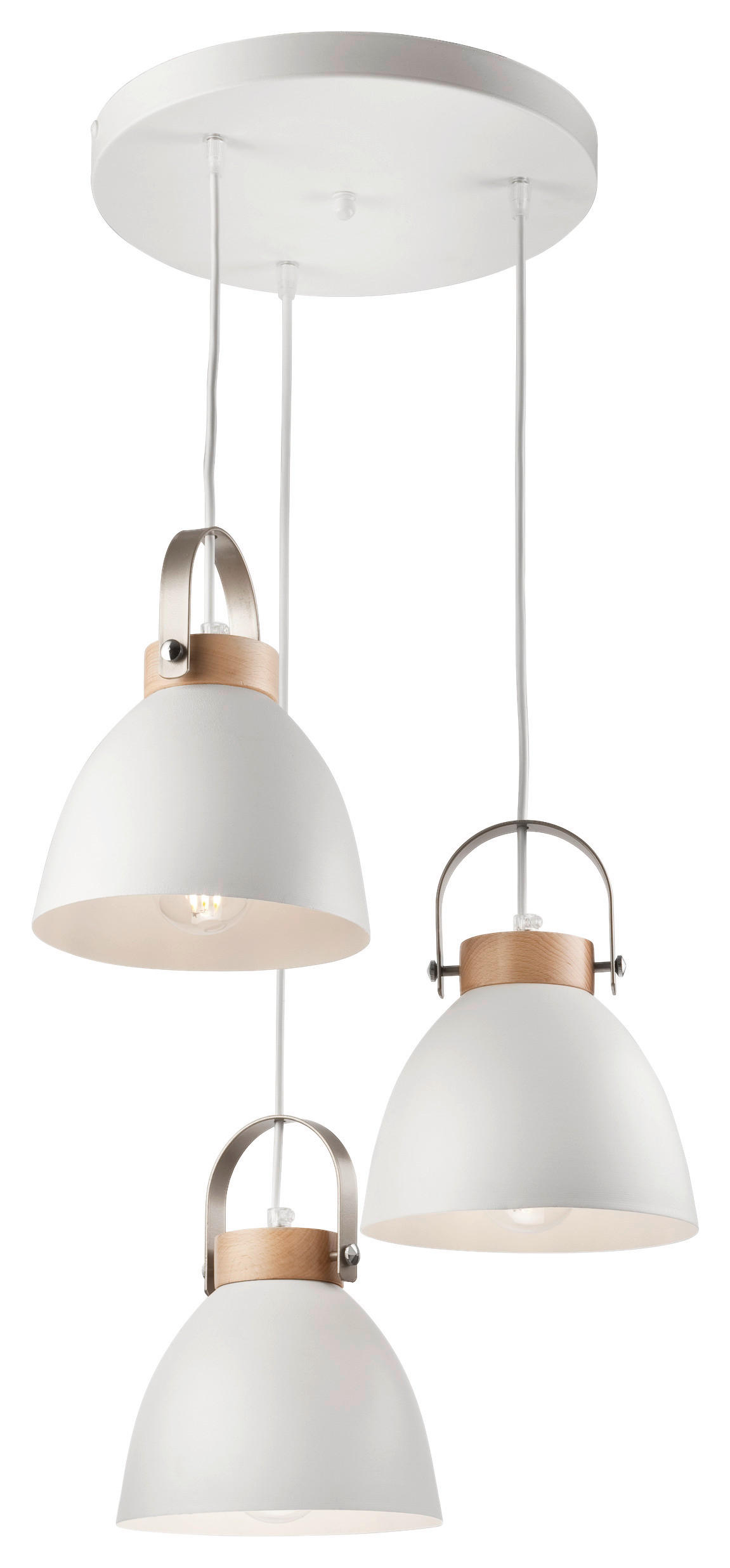 Lamkur Pendelleuchte DANIELLE 31811 weiß Holz Stahl H/L: ca. 79x37 cm E27 3 Brennstellen Danielle - weiß (37,00cm) - Lamkur