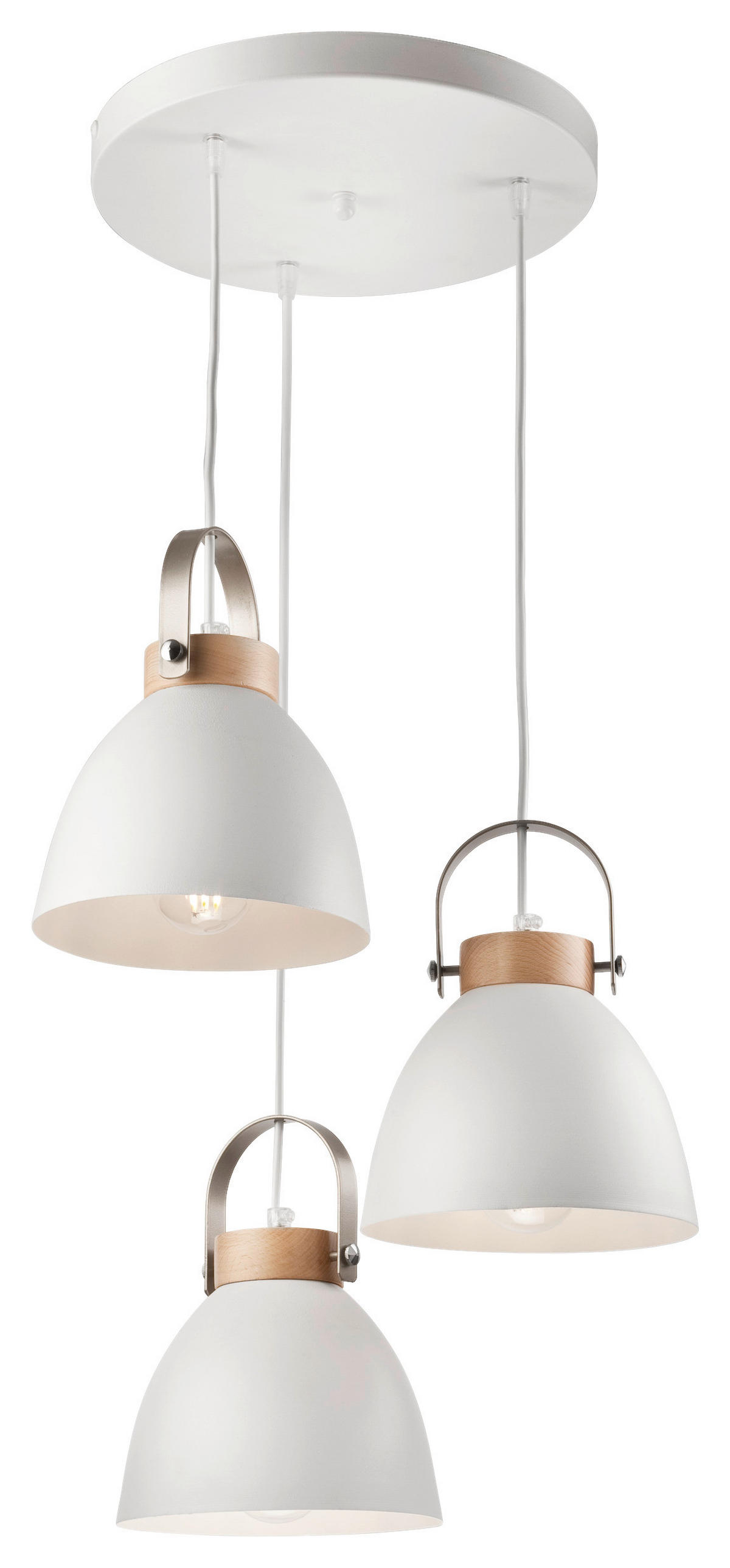 Lamkur Pendelleuchte DANIELLE 31811 weiß Holz Stahl H/L: ca. 79x37 cm E27 3 Brennstellen Danielle - weiß (37,00cm) - Lamkur