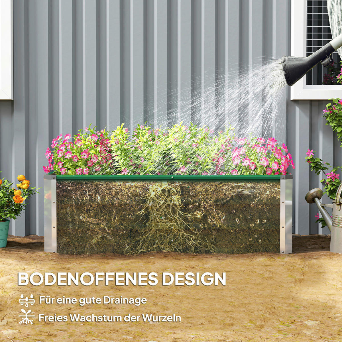 Outsunny Gartenbeet grün Stahl B/H/L: ca. 47x40x125 cm Gartenbeet - grün (125,00/47,00/40,00cm) - Outsunny