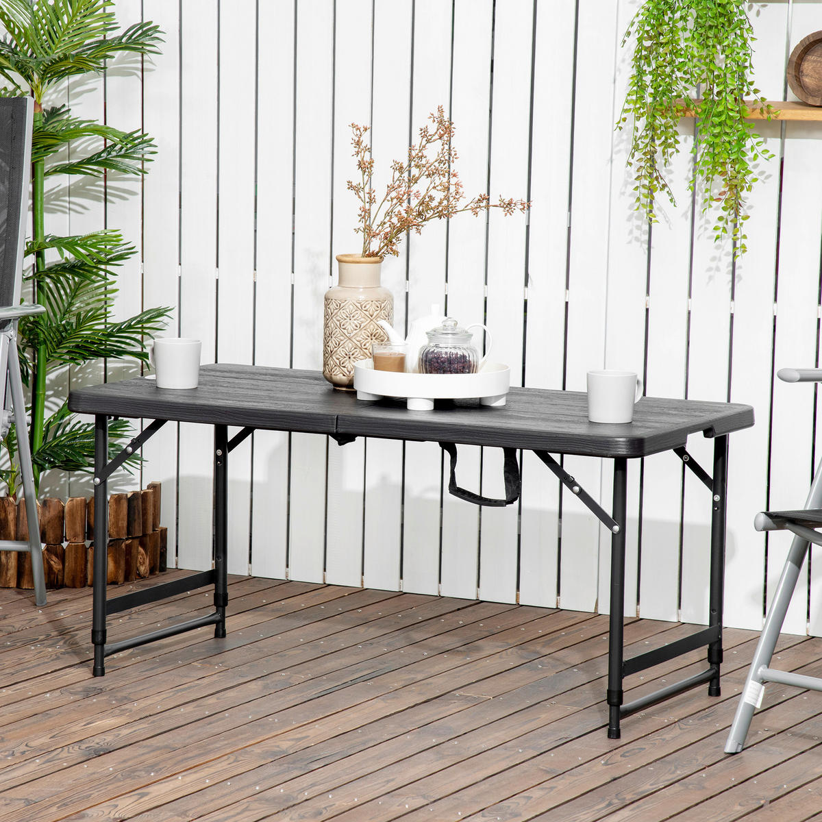 Outsunny Gartentisch dunkelgrau Stahl B/H/L: ca. 60x74x118 cm Gartentisch - dunkelgrau (118,00/60,00/74,00cm) - Outsunny
