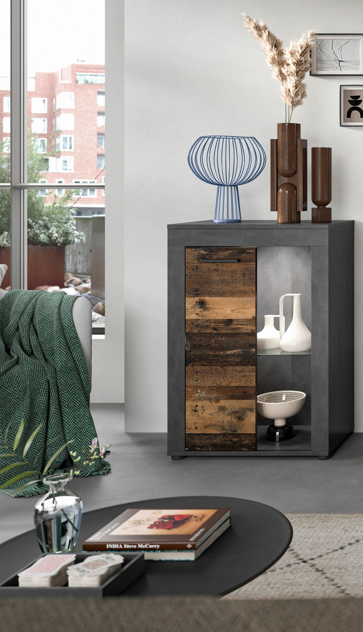 Vitrine Jam Matera Nachbildung Old Wood Nachbildung B/H/T: ca. 86x60x35 cm Jam - (86,00/60,00/35,00cm) - xonox.home