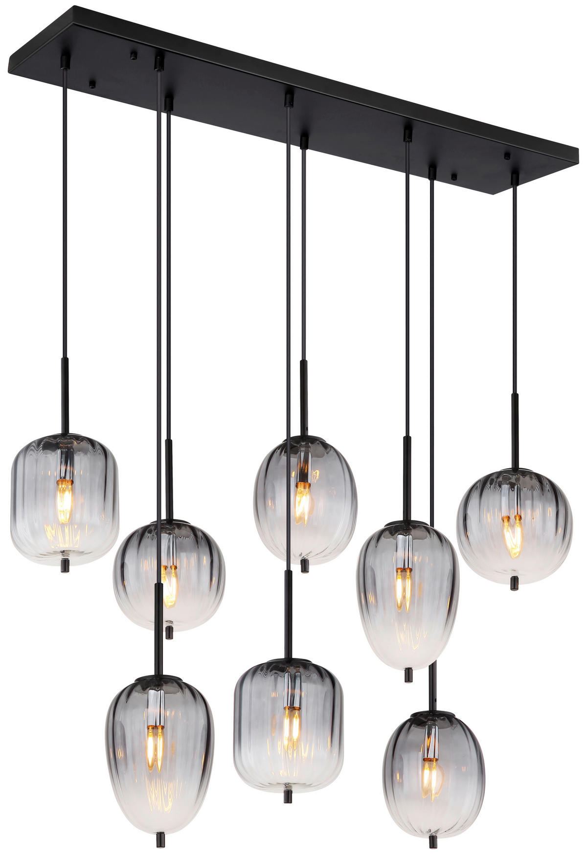 GLOBO Pendelleuchte mattschwarz Glas Metall B/H/T: ca. 32,5x120x102,5 cm 8.0 Brennstellen 15215-8 - mattschwarz (32,50/120,00/102,50cm) - GLOBO