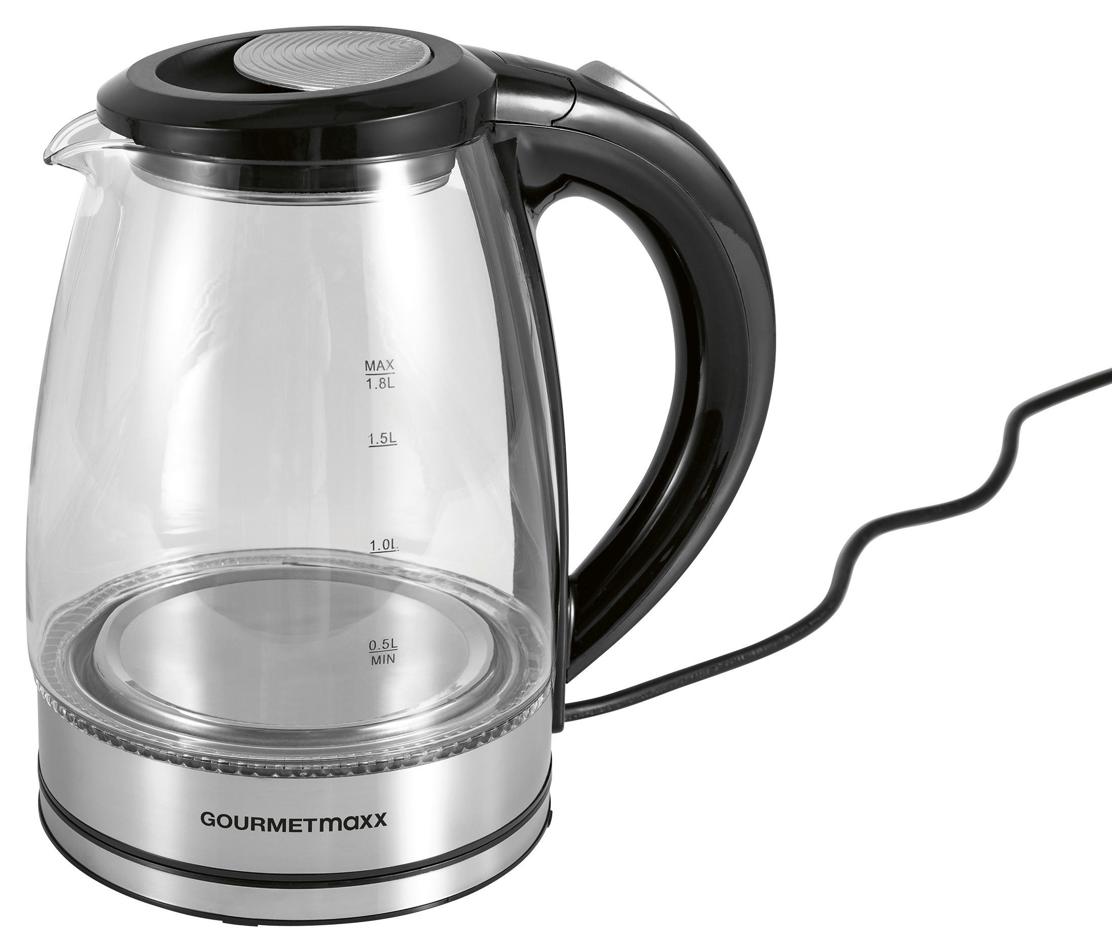 GOURMETmaxx Wasserkocher Wasserkocher_Glas - schwarz (21,00/18,00/22,50cm) - GOURMETmaxx
