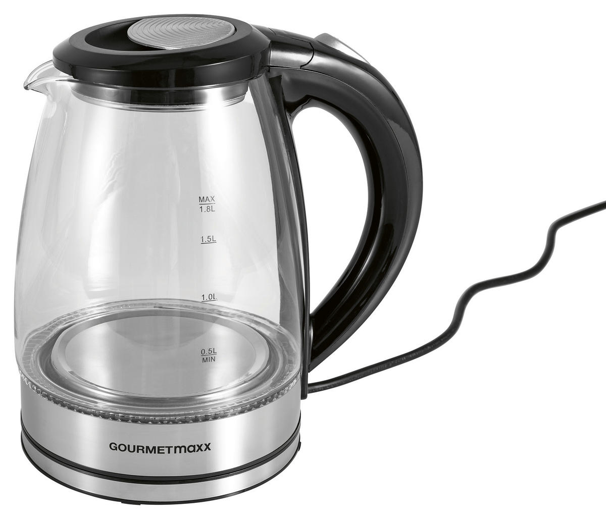 GOURMETmaxx Wasserkocher Wasserkocher_Glas - schwarz (21,00/18,00/22,50cm) - GOURMETmaxx