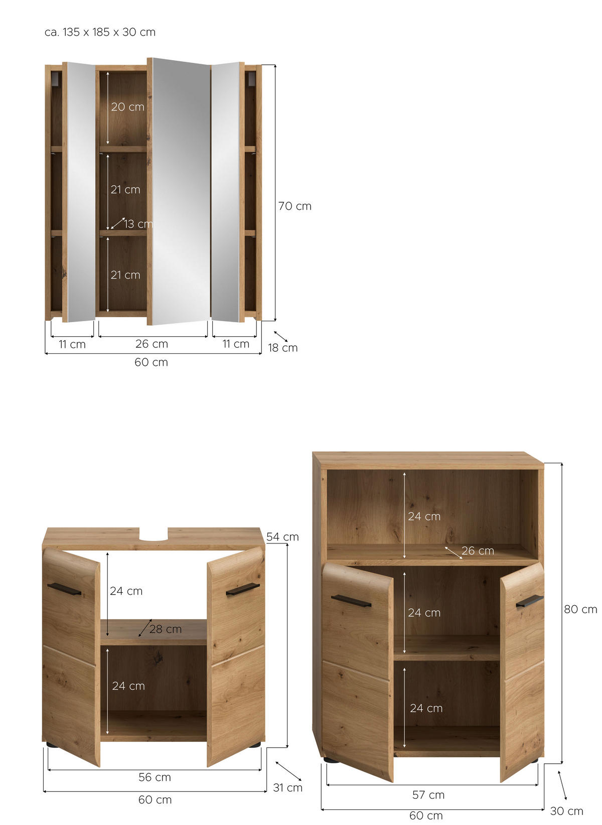 Badezimmer-Set Ice Artisan Oak Nachbildung B/H/T: ca. 135x185x30 cm Ice - (135,00/185,00/30,00cm) - xonox.home