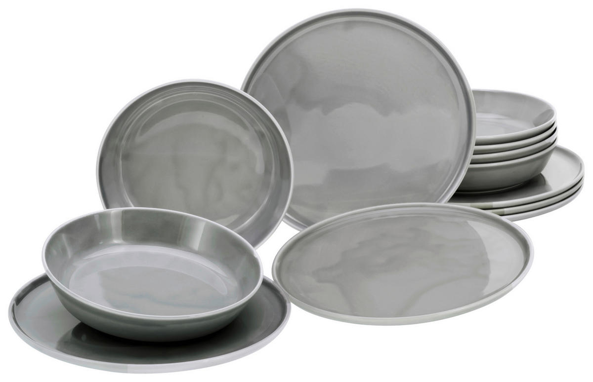 CreaTable Tafelservice Chef Collection grau Porzellan 12 tlg. Chef Collection - grau - CreaTable