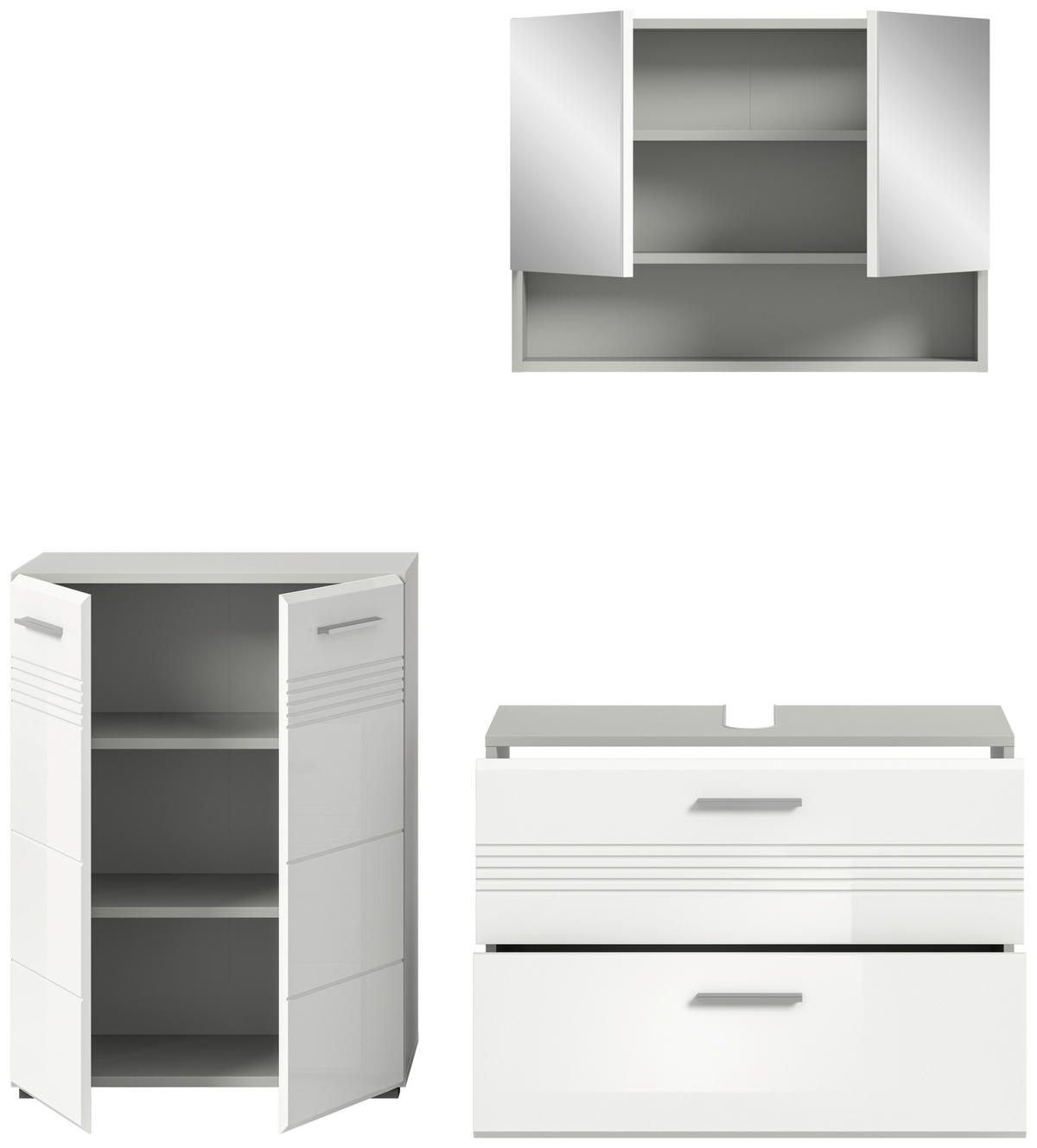 Badblock Copa hellgrau weiß Hochglanz B/H/T: ca. 155x190x32 cm Copa - hellgrau/weiß (155,00/190,00/32,00cm) - xonox.home