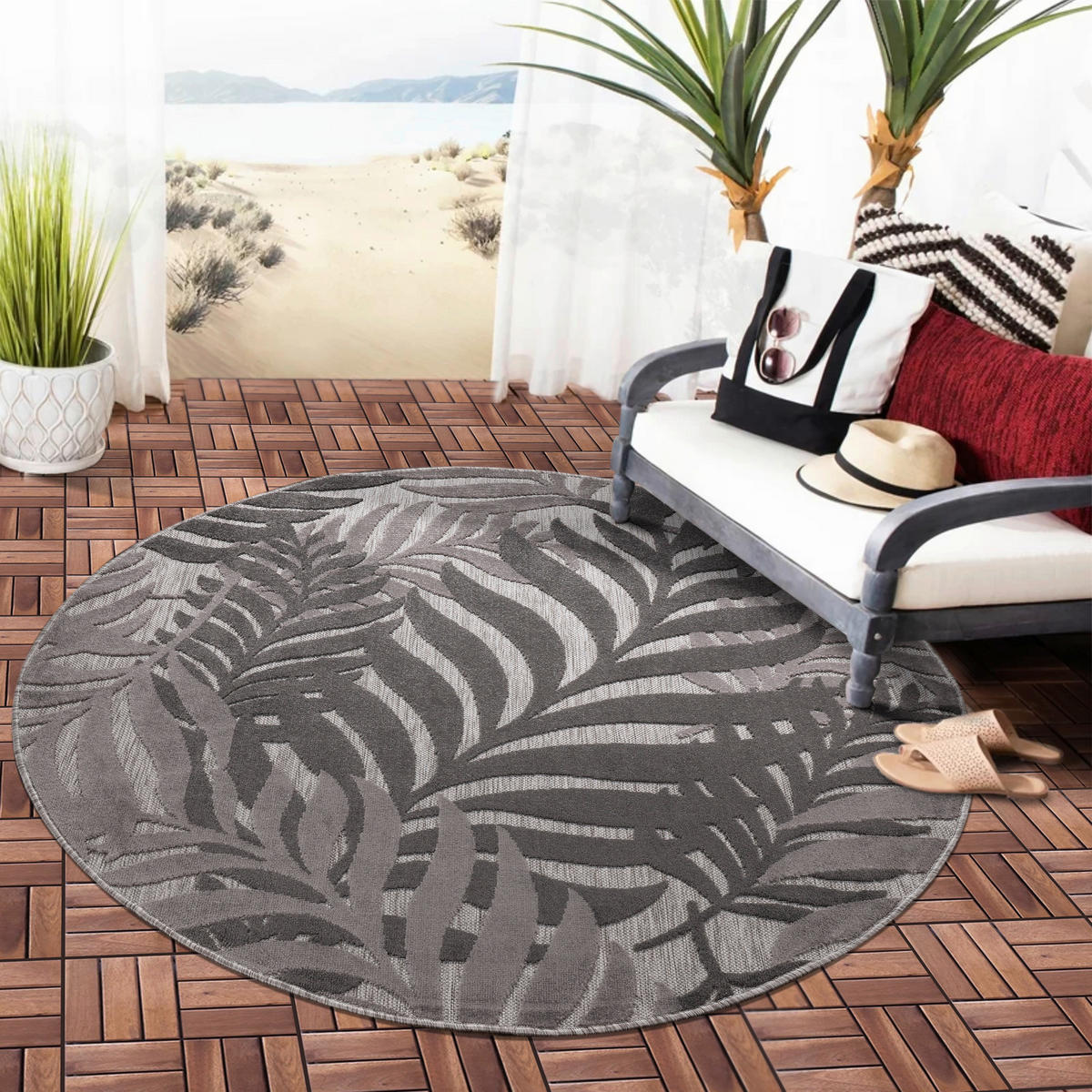 Sanat Outdoorteppich FLORAL grau B/L: ca. 120x120 cm FLORAL - grau (120,00/120,00cm) - Sanat