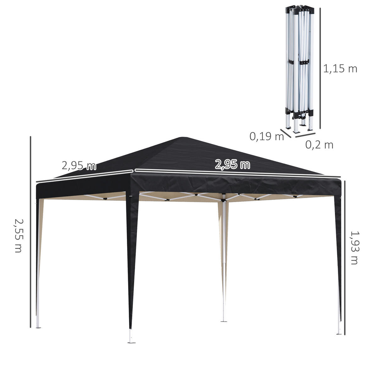 Outsunny Pavillon schwarz Stahl B/H/L: ca. 295x255x295 cm Pavillon - schwarz (295,00/295,00/255,00cm) - Outsunny