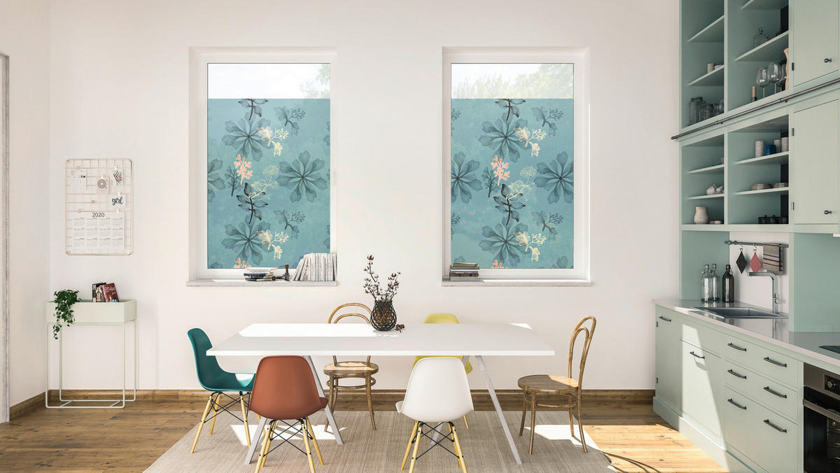 LICHTBLICK Fensterfolie Aqua Floral Floral Aqua Floral blau B/L: ca. 50x50 cm Aqua Floral - blau (50,00/50,00cm) - LICHTBLICK