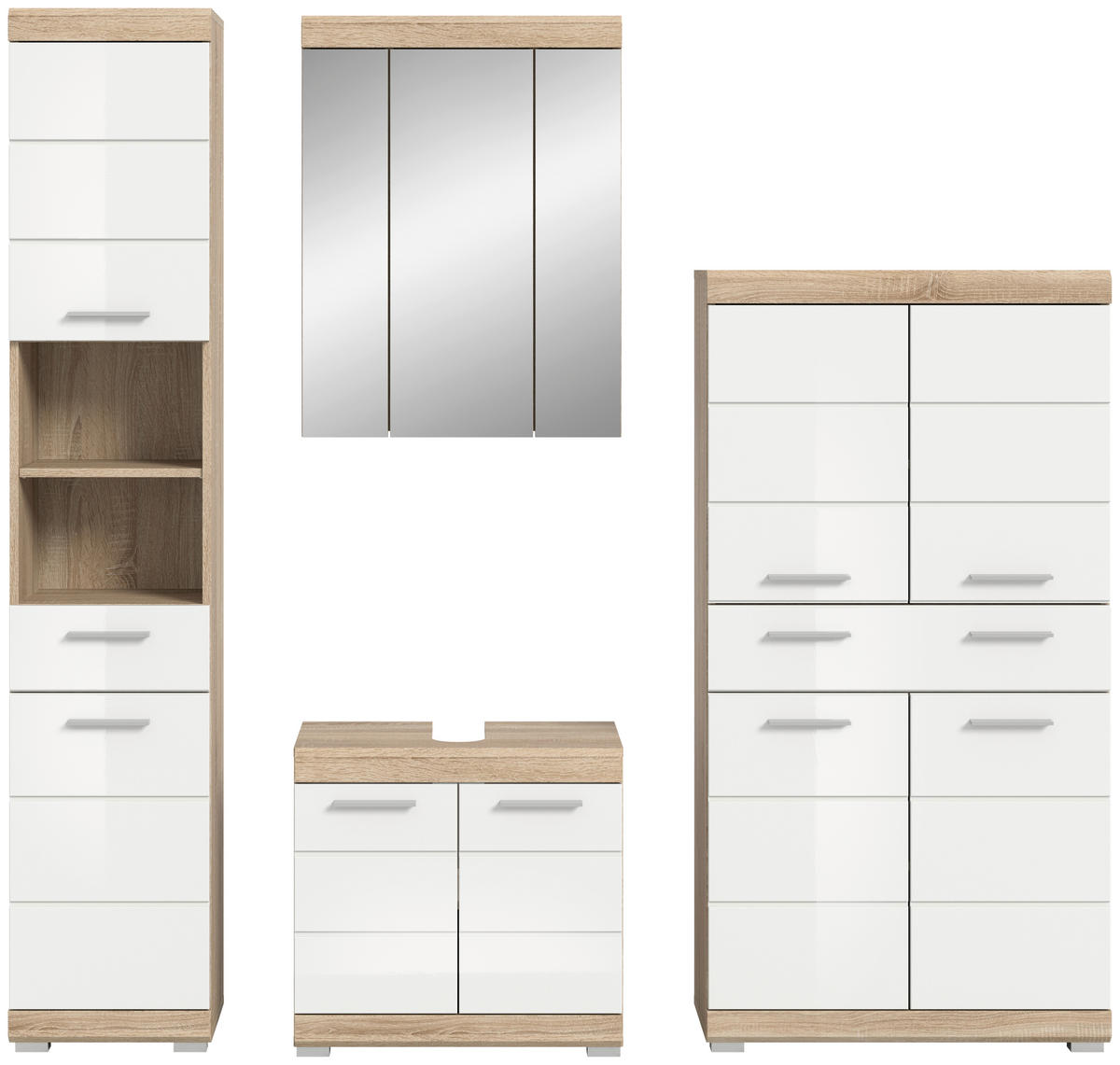 Badezimmer-Set Lambada Eiche Sonoma Nachbildung weiß Hochglanz B/H/T: ca. 186x191x34 cm Lambada - Eiche/weiß (186,00/191,00/34,00cm) - xonox.home