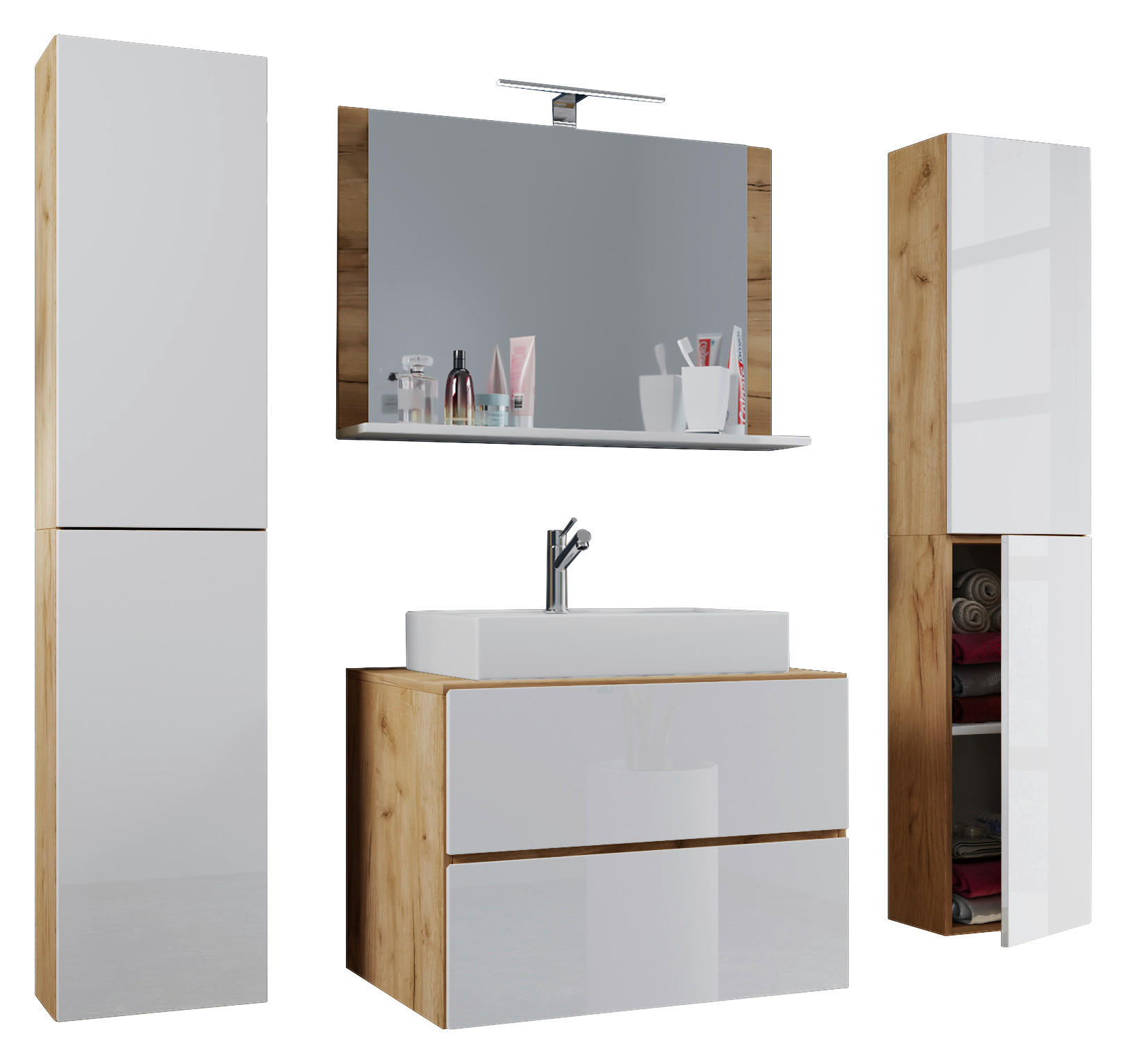 Waschplatz 5tlg-Lendas weiß Eiche Honig Nachbildung weiß B/H/T: ca. 80x52x52 cm 5tlg-Lendas - Eiche/weiß (80,00/52,00/52,00cm) - VCM Möbel