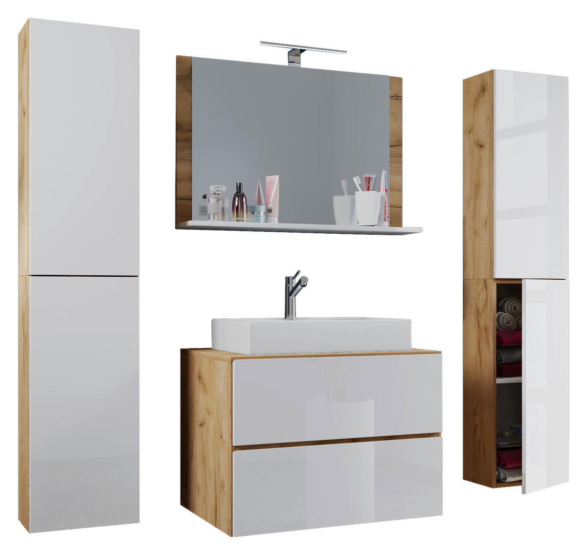 Waschplatz 5tlg-Lendas weiß Eiche Honig Nachbildung weiß B/H/T: ca. 80x52x52 cm 5tlg-Lendas - Eiche/weiß (80,00/52,00/52,00cm) - VCM Möbel