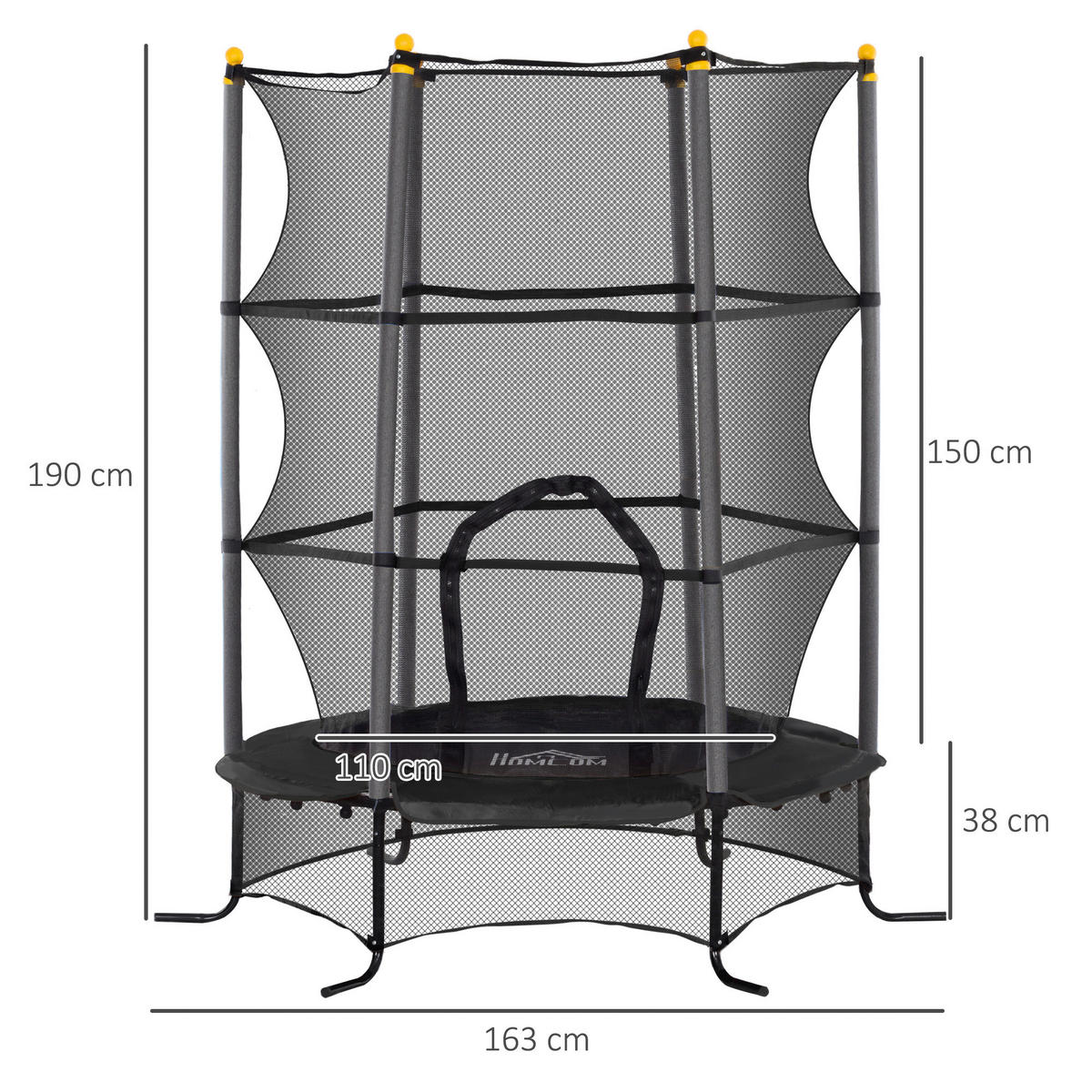 HOMCOM Kindertrampolin schwarz B/H/L: ca. 163x190x163 cm Kindertrampolin - schwarz (163,00/163,00/190,00cm) - HOMCOM