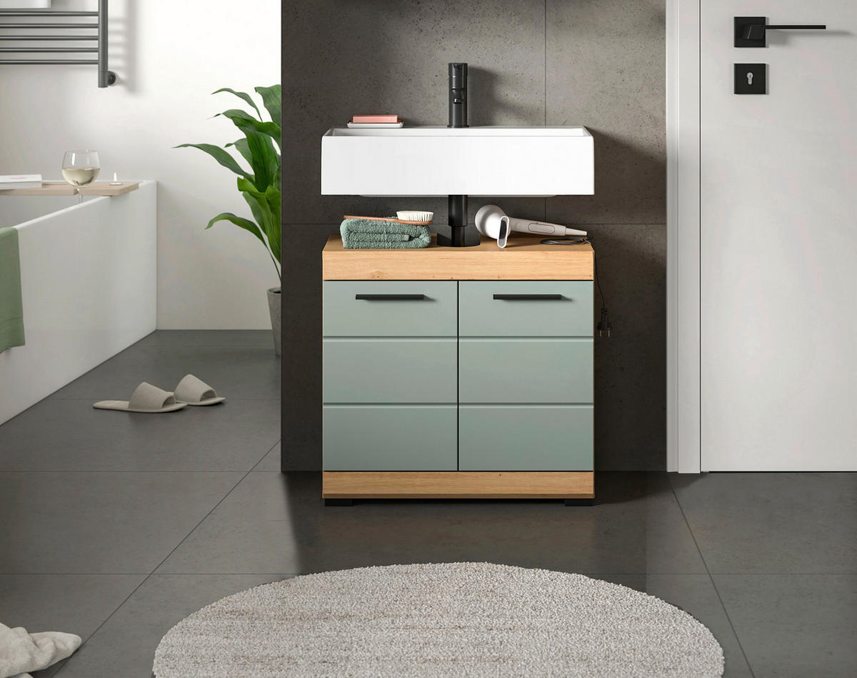 Waschbeckenunterschrank Scout Eiche Artisan Nachbildung salbei Nachbildung B/H/T: ca. 60x56x34 cm Scout - Eiche/salbei (60,00/56,00/34,00cm) - xonox.home