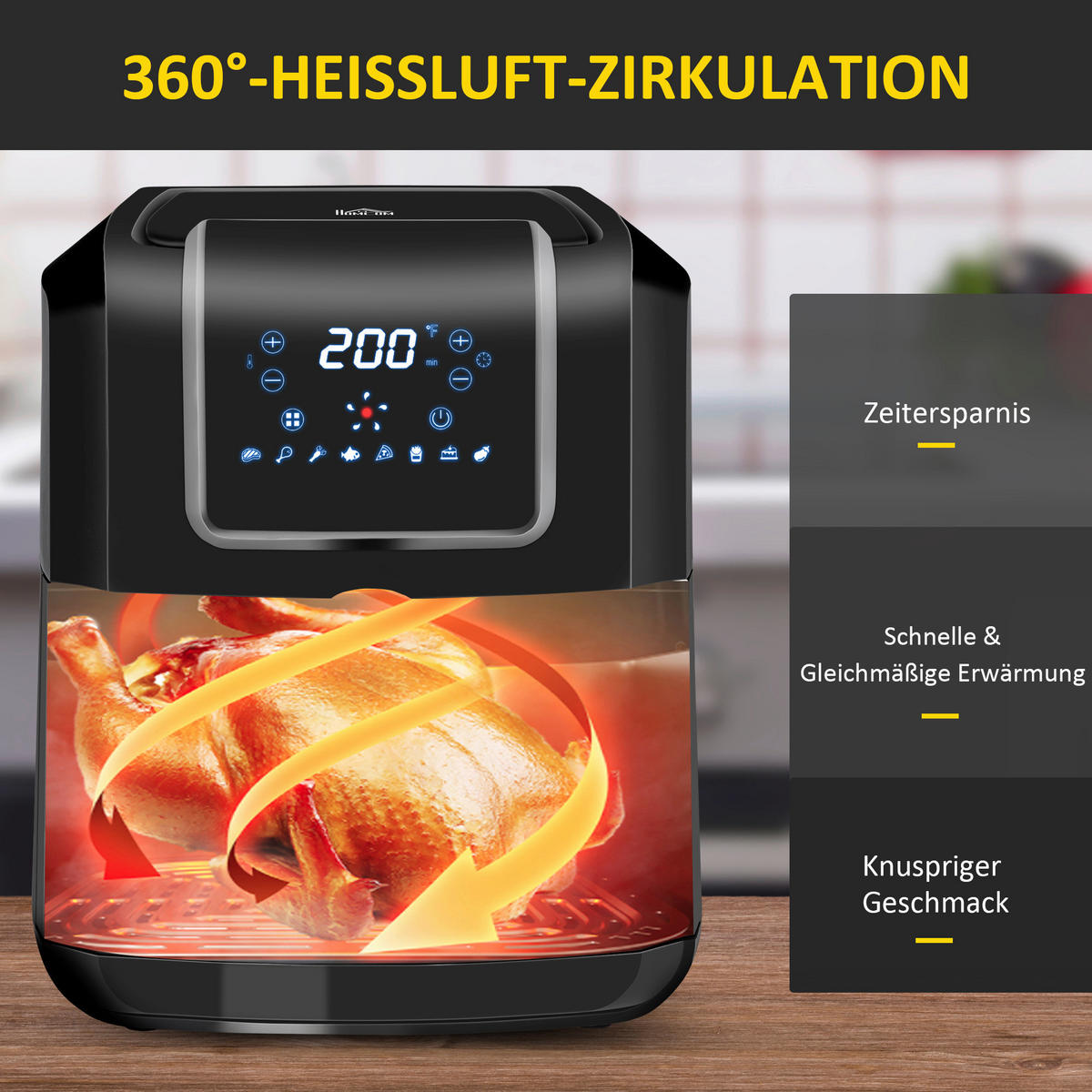 HOMCOM Küchengerät 800-120V90 schwarz Polypropylen B/H/L: ca. 29x36,5x33,8 cm ca. 6,5 l Heißluftfritteuse - schwarz (33,80/29,00/36,50cm) - HOMCOM