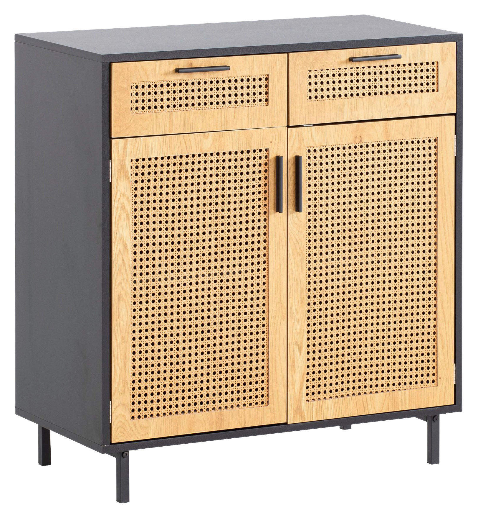 Sideboard schwarz Eiche Optik B/H/T: ca. 80x86,5x40 cm Sideboard - schwarz (80,00/86,50/40,00cm) - Wohnling