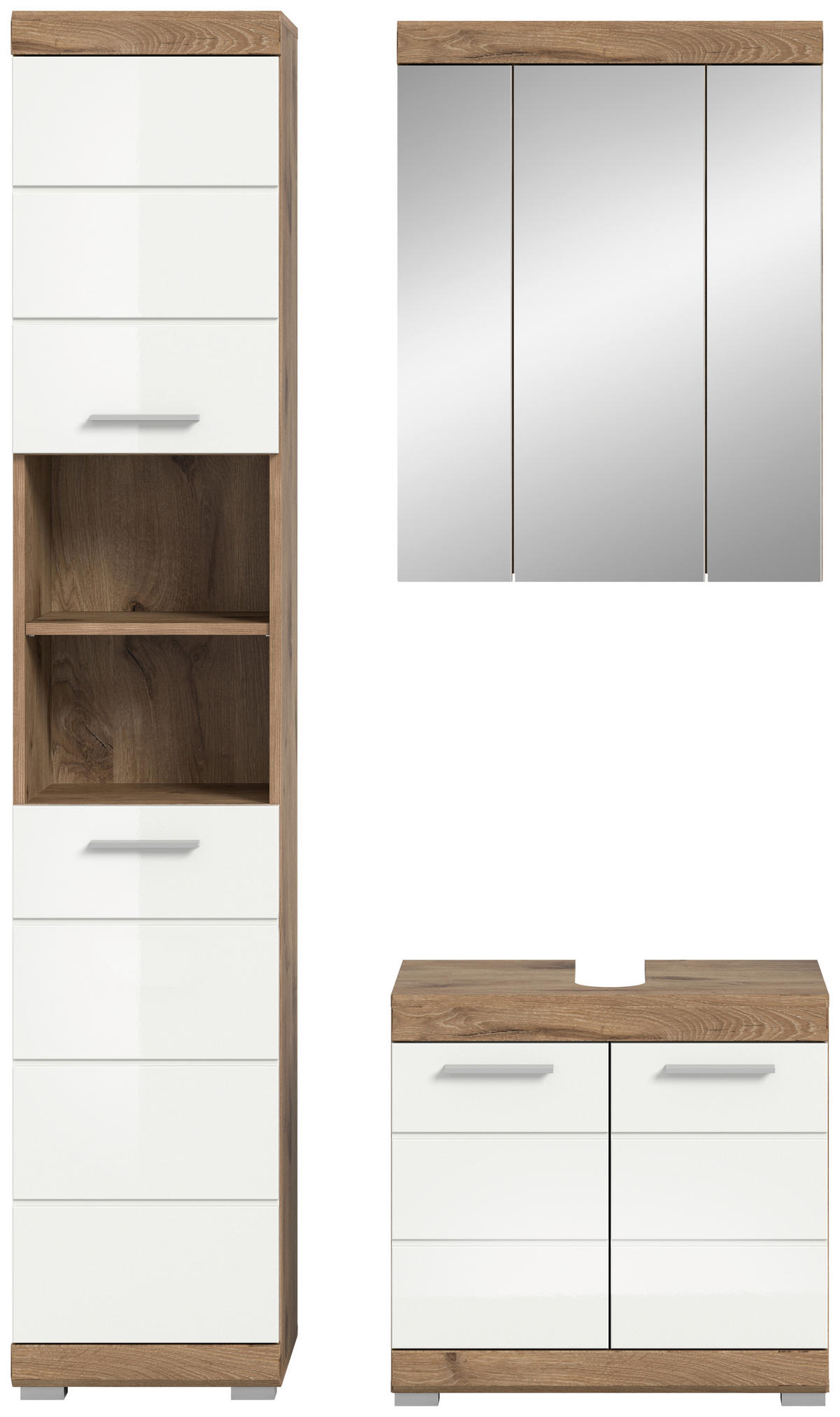 Badezimmer-Set Wave weiß Hochglanz Nox Oak Nachbildung B/H/T: ca. 112x191x34 cm Wave - weiß (112,00/191,00/34,00cm) - xonox.home