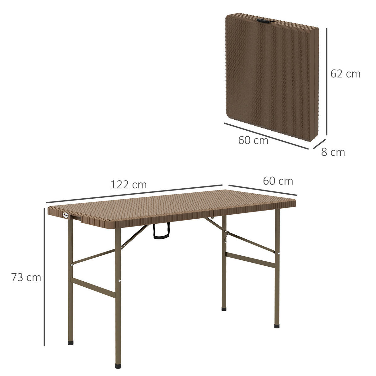 Outsunny Campingtisch B/H/L: ca. 60x73x122 cm Campingtisch - braun (122,00/60,00/73,00cm) - Outsunny