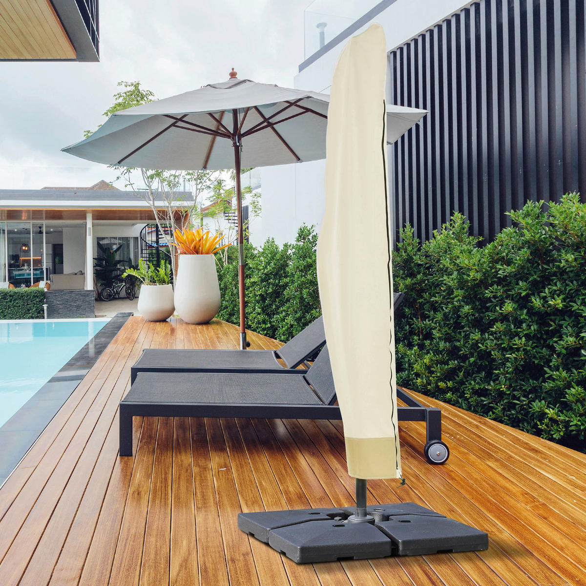 Outsunny Schutzhülle beige Kunststoff H/D: ca. 220x56 cm Schutzhülle - beige/kaffee (56,00/220,00cm) - Outsunny