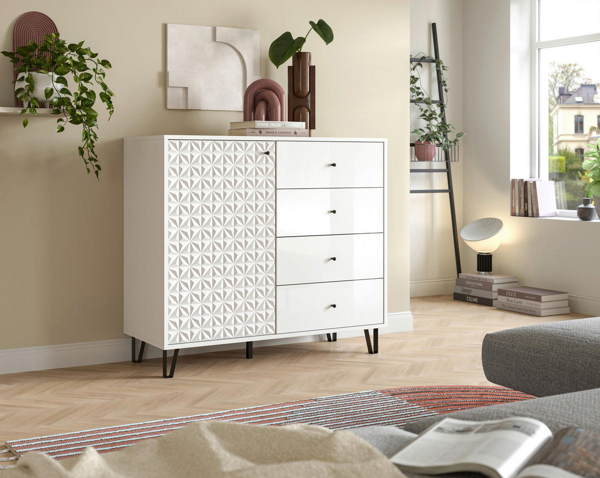 Highboard PRISMA weiß weiß Hochglanz B/H/T: ca. 110x96x40 cm PRISMA - weiß (110,00/96,00/40,00cm) - xonox.home