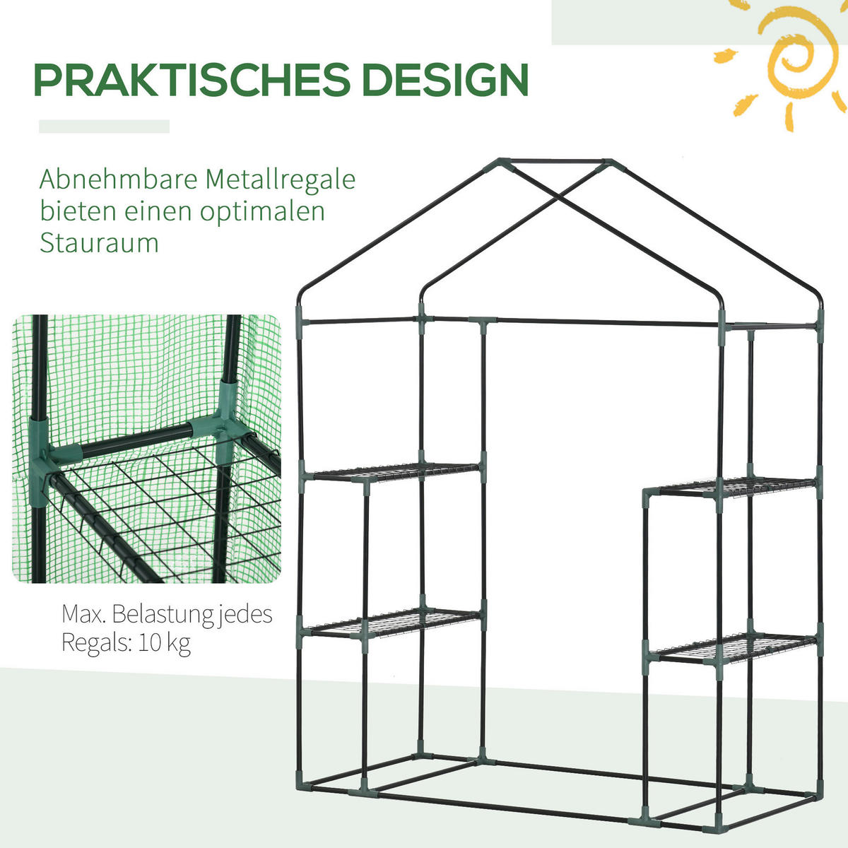 Outsunny Gewächshaus B/H/L: ca. 72x191x141 cm Gewächshaus - grün (141,00/72,00/191,00cm) - Outsunny