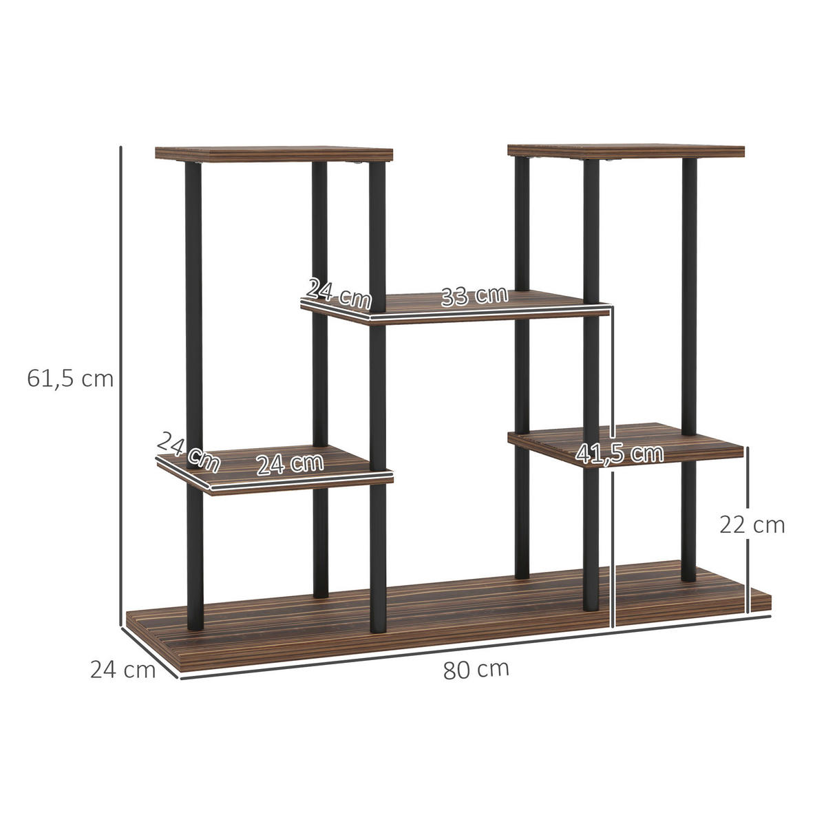Outsunny Blumenständer braun Holz B/H/L: ca. 24x61,5x80 cm Blumenständer - braun/schwarz (80,00/24,00/61,50cm) - Outsunny