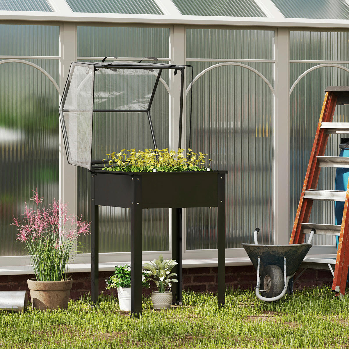 Outsunny Hochbeet schwarz Stahl B/H/L: ca. 60x120x60 cm Hochbeet - schwarz (60,00/60,00/120,00cm) - Outsunny