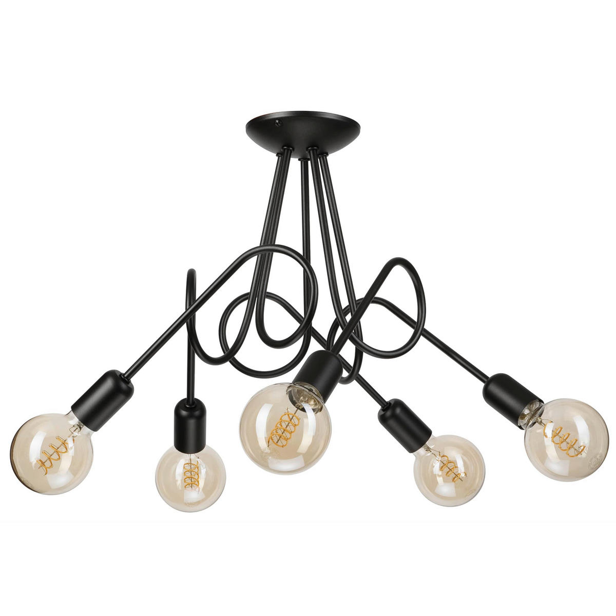 Lamkur Kronleuchter schwarz Stahl B/H/L: ca. 39x54x54 cm E27 5 Brennstellen Lizzy - schwarz (54,00/39,00/54,00cm) - Lamkur