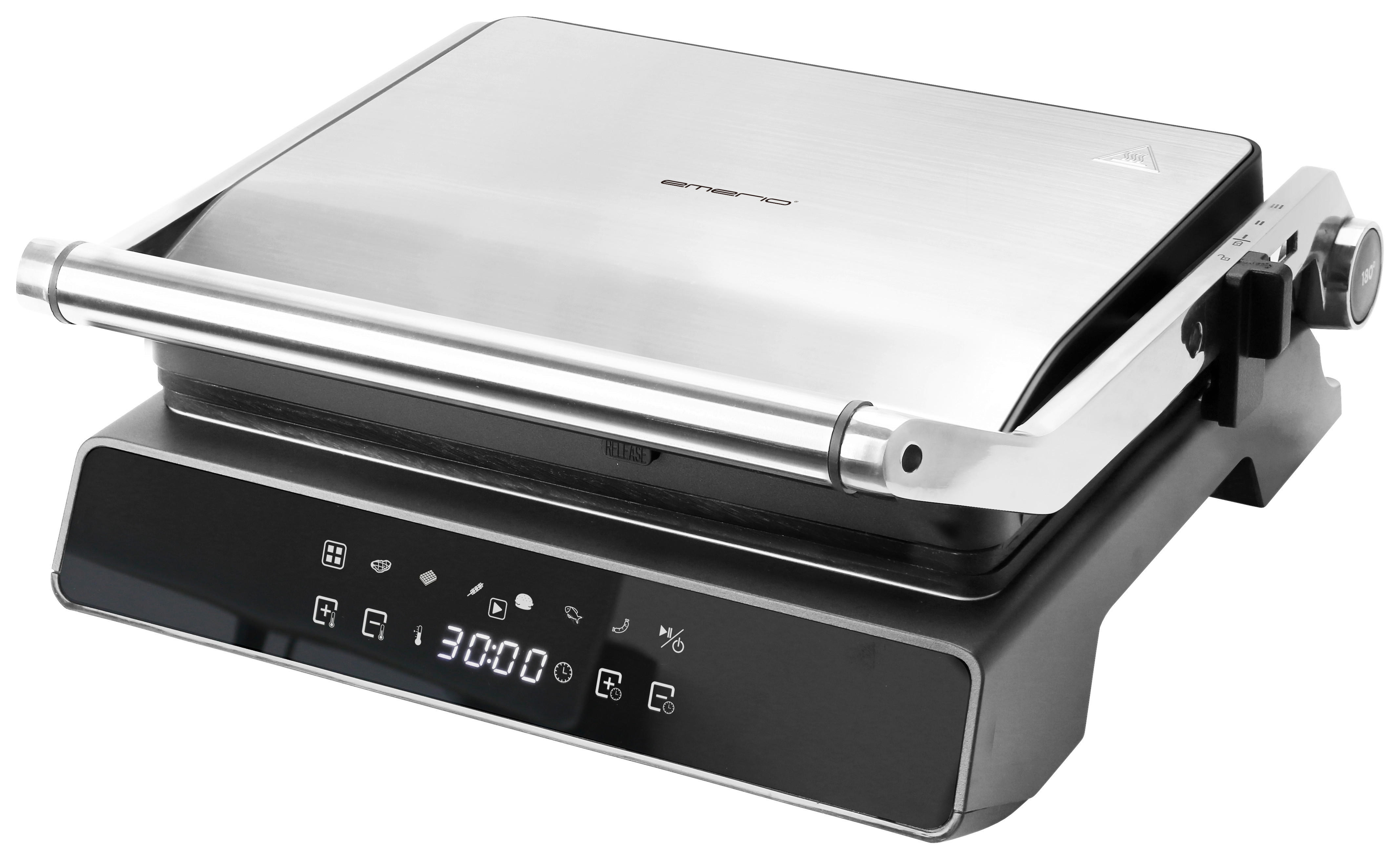 Emerio Kontaktgrill CG-130860.1 silber Edelstahl B/H/T: ca. 34,6x34x15 cm Kontaktgrill CG-130860.1 - schwarz/silber (34,60/34,00/15,00cm) - Emerio