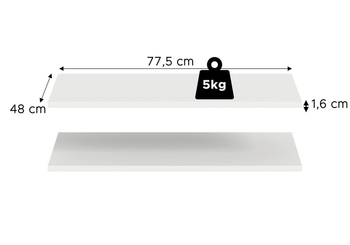 Einlegeböden-Set ZUBEHÖR 2er weiß B/H/T: ca. 78x2x48 cm ZUBEHÖR 2er - weiß (78,00/2,00/48,00cm) - xonox.home