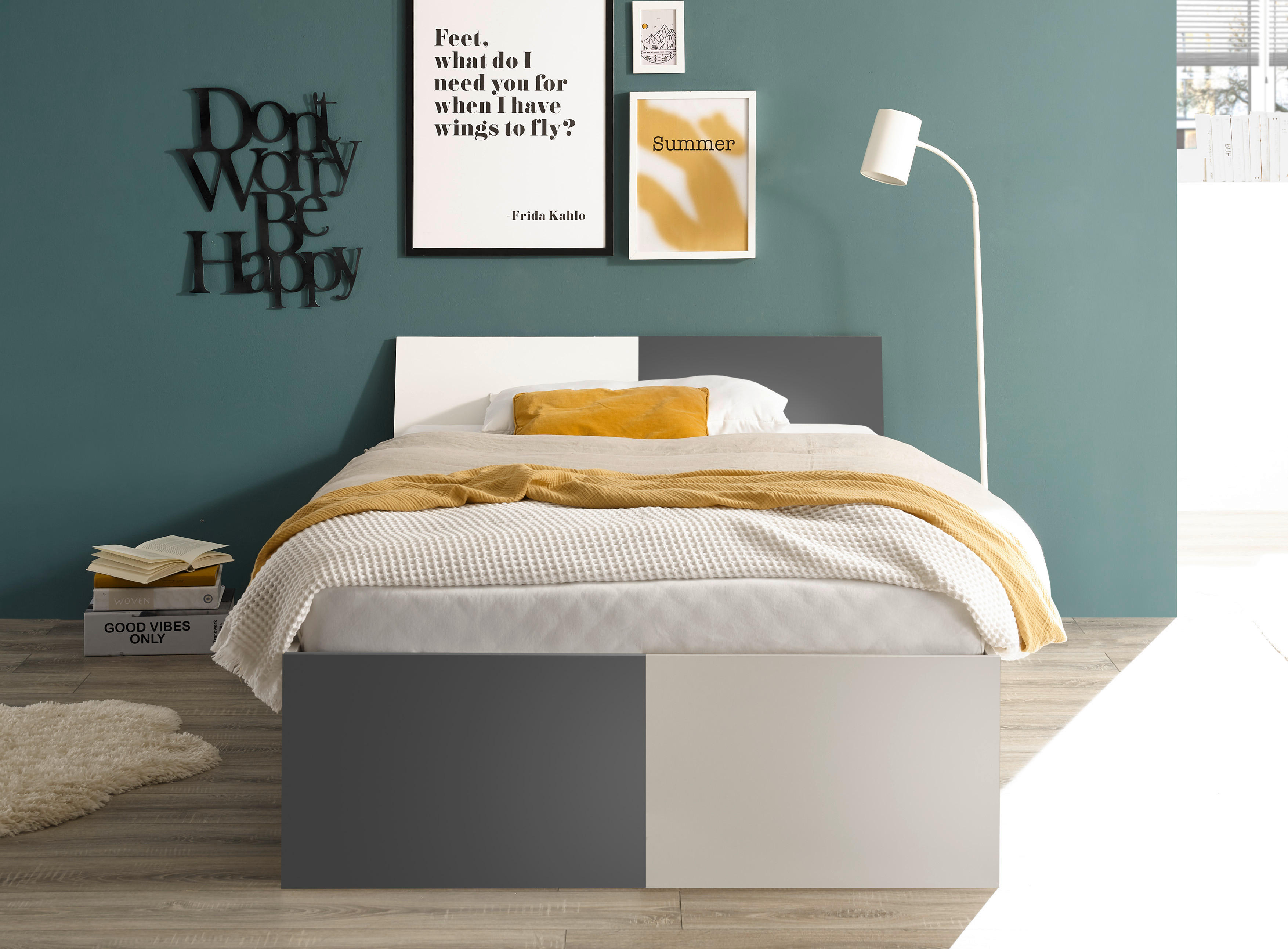 Jugendbett Alex weiß Graphit B/H/T: ca. 124x74x200 cm Alex - weiß/Graphit (124,00/74,00/200,00cm)