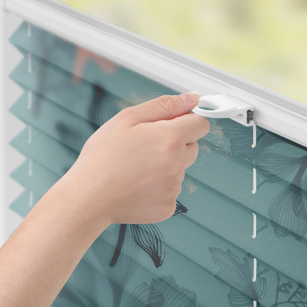 Thumbnail - Spannplissee Aqua Floral blau B/L: ca. 60x130 cm