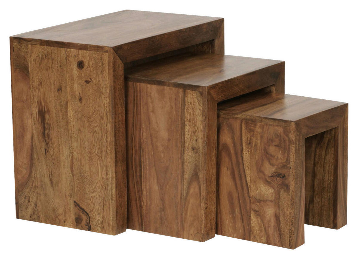Beistelltisch 3er-Set natur Echtholz 3er-Set - natur - Wohnling