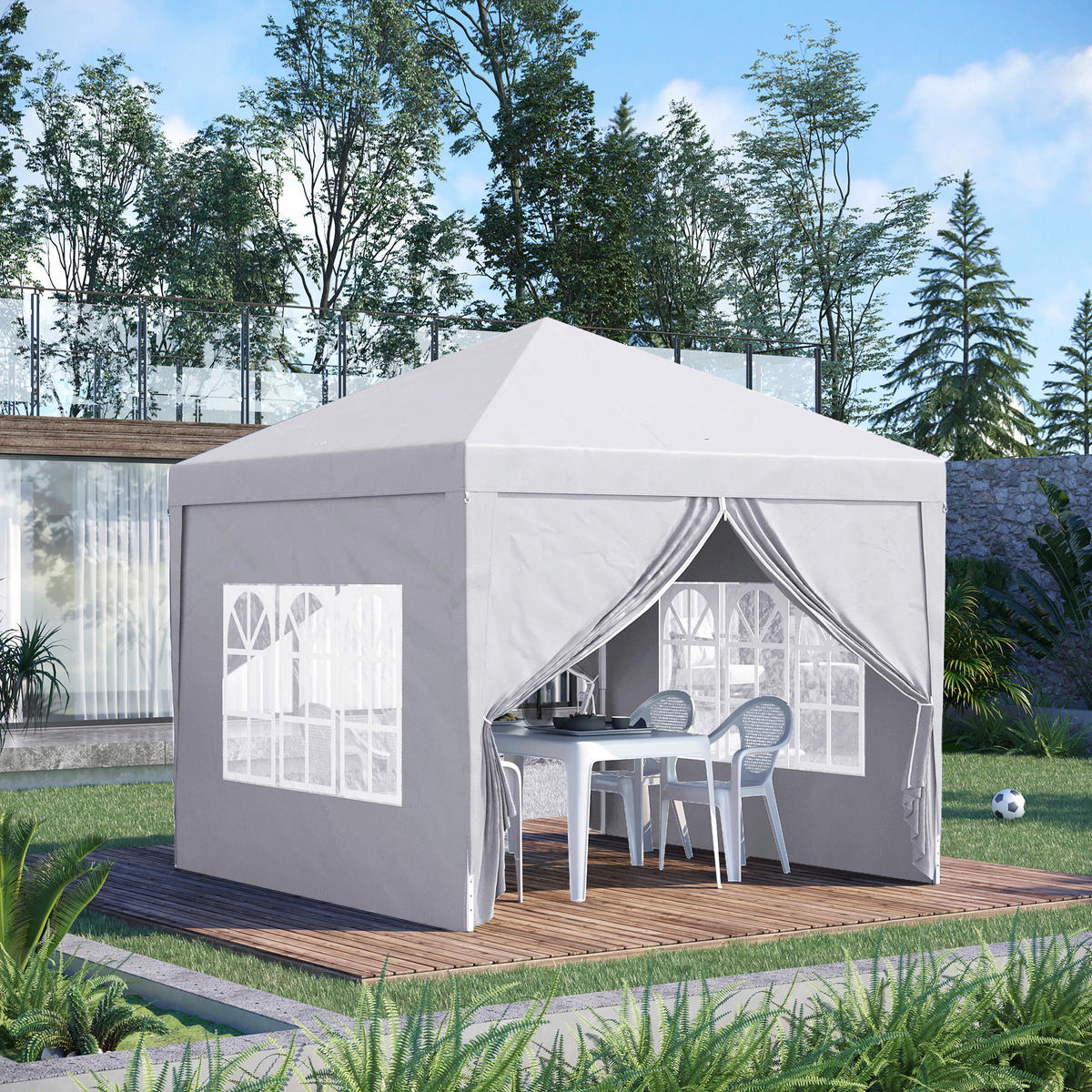Outsunny Pavillon weiß Polyester B/H/L: ca. 2,95x2,95x2,58 cm Faltpavillon - weiß (2,58/2,95/2,95cm) - Outsunny