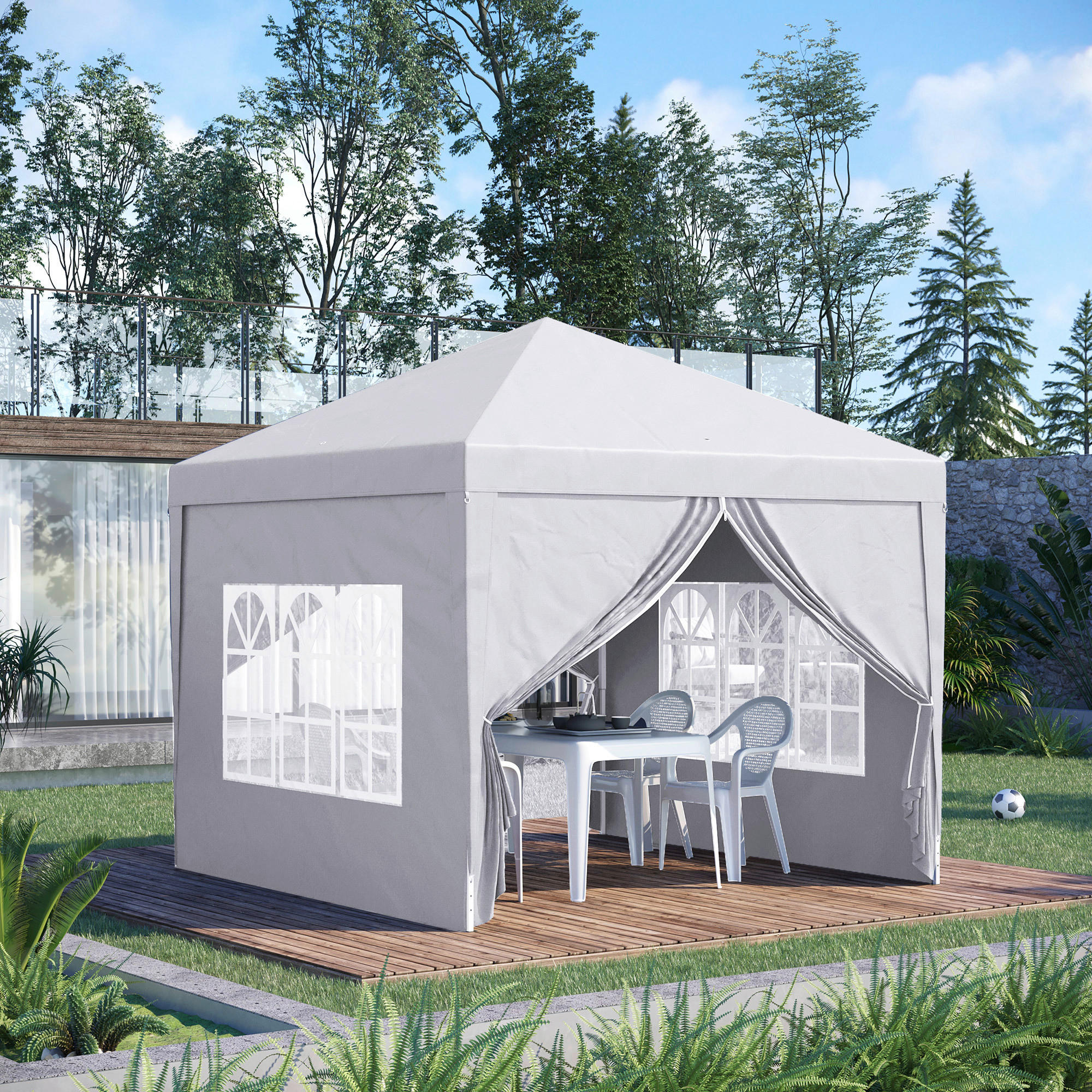 Outsunny Pavillon weiß Polyester B/H/L:...