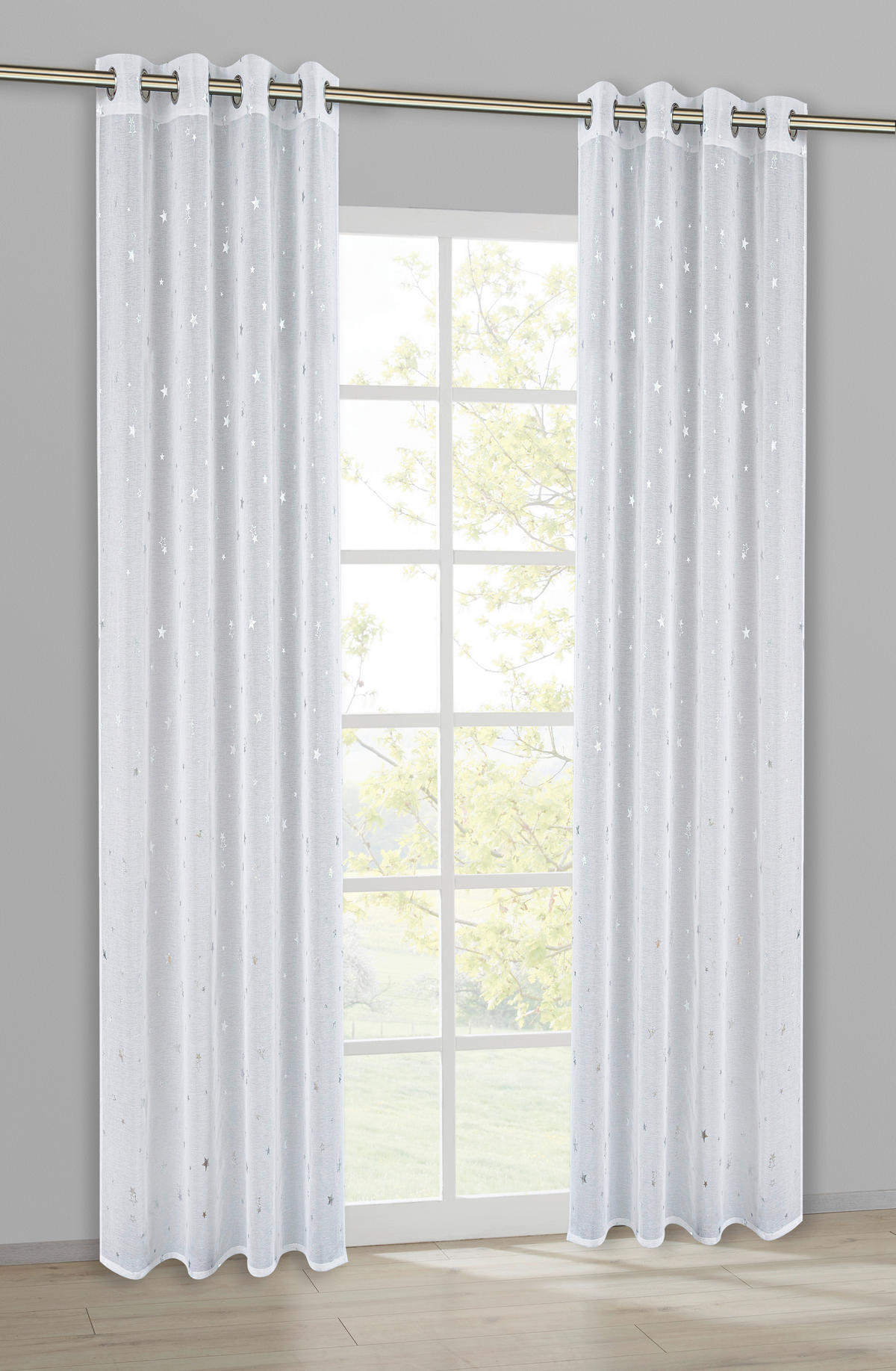 POCOline Ösenvorhang Stars 2 weiß B/L: ca. 140x245 cm Stars 2 - weiß/silber (140,00/245,00cm) - POCOline