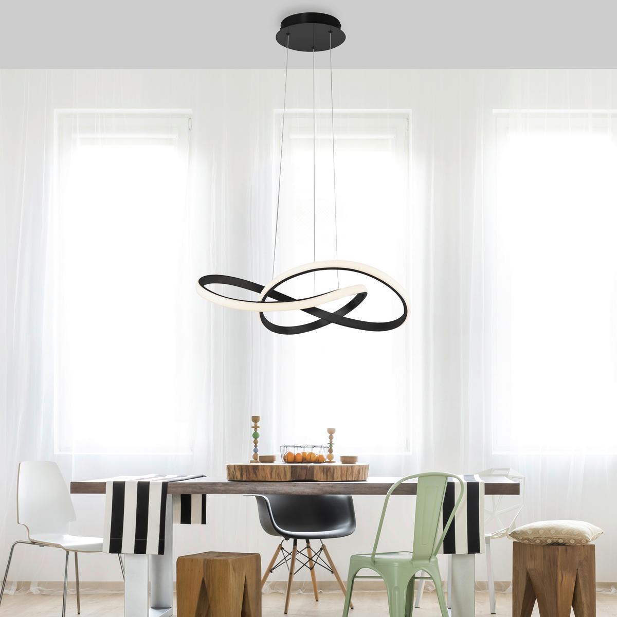 Just Light LED-Pendelleuchte MARIA 15402-18 schwarz Aluminium Gummi H/D: ca. 120x57 cm 1.0 Brennstellen MARIA - schwarz (57,00/120,00cm) - Just Light