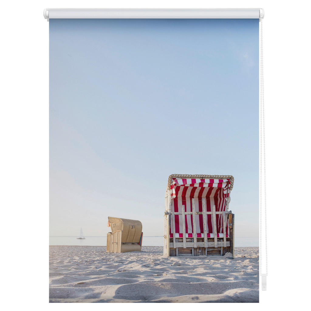 Thumbnail - Rollo Strandkorb gestreift blau B/L: ca. 70x150 cm