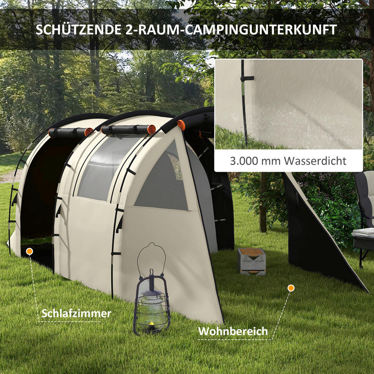 Outsunny Campingzelt B/H/L: ca. 230x180x460 cm Campingzelt - khaki (460,00/230,00/180,00cm) - Outsunny