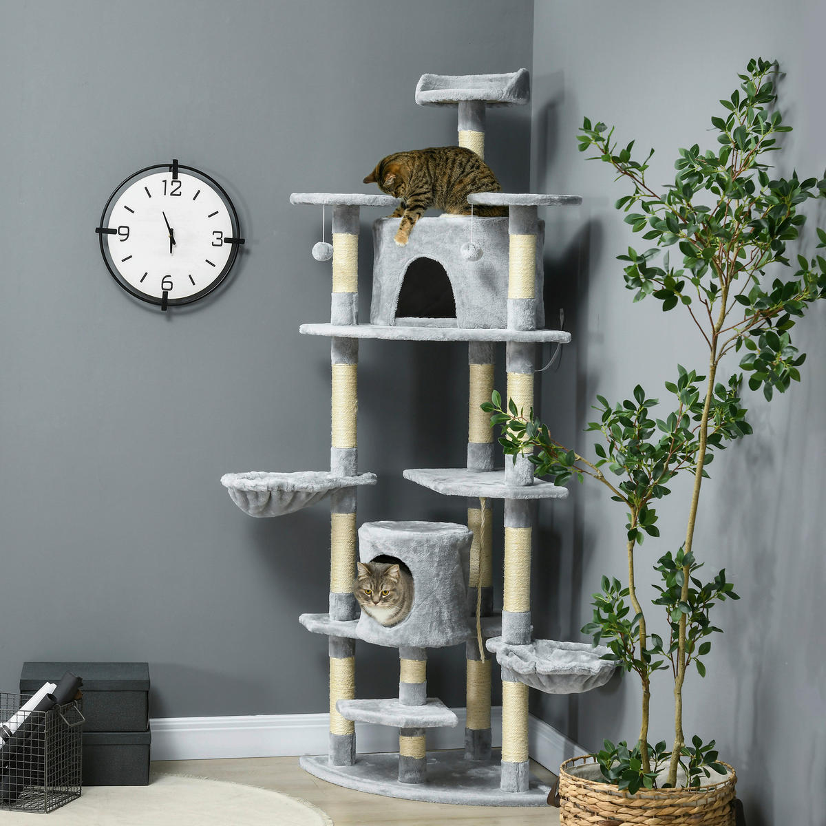 PawHut Kratzbaum hellgrau Polyester B/H/L: ca. 60x200x60 cm Kratzbaum - hellgrau (60,00/60,00/200,00cm) - PawHut