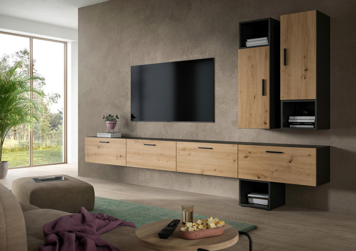 Wohnwand-Set TheOne Eiche Artisan Nachbildung anthrazit B/H/T: ca. 75x32x34 cm TheOne - Eiche/anthrazit (75,00/32,00/34,00cm)