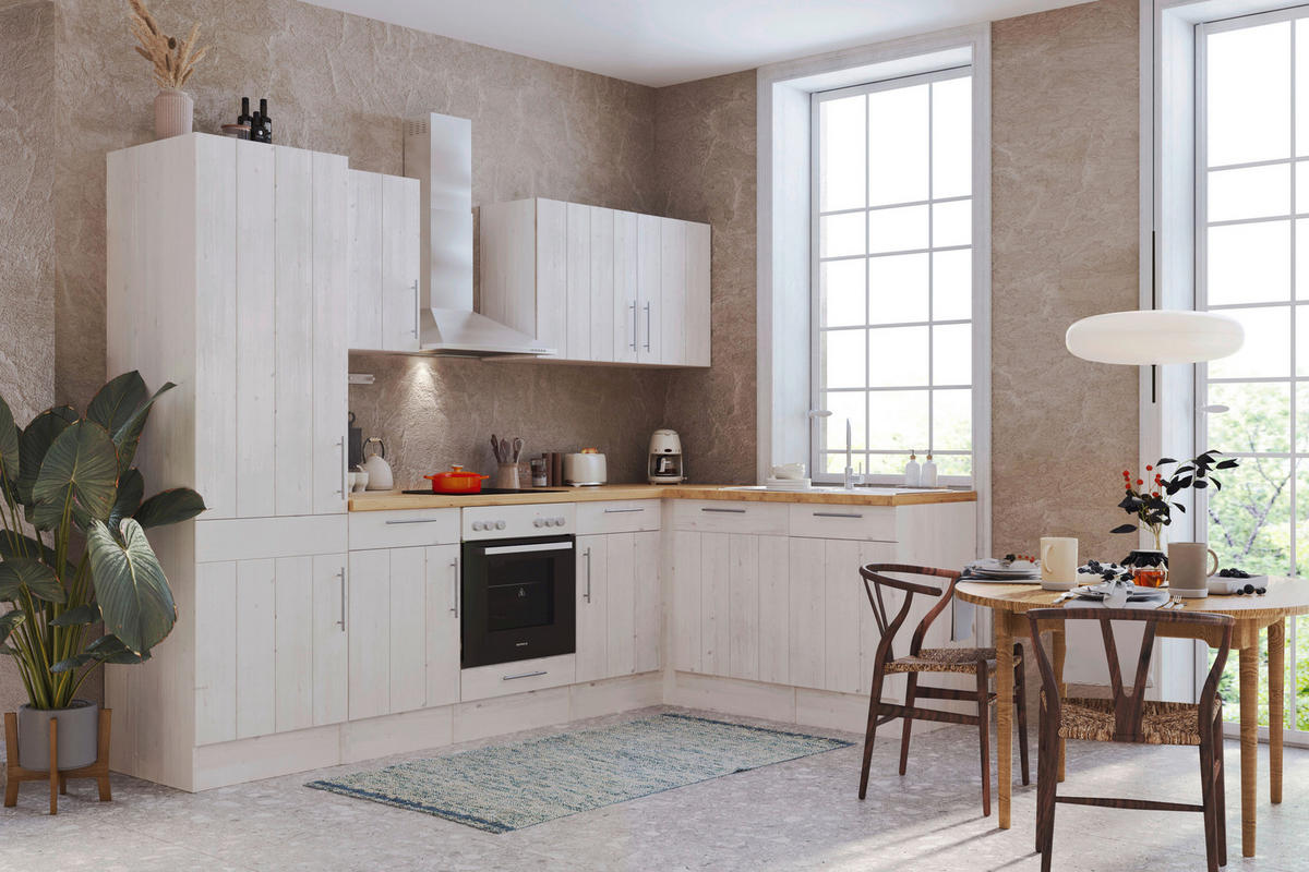 Respekta Winkelküche BERPL280LHWC weiß Lärche Nachbildung B/H/T: ca. 280x211x172 cm BERPL280LHWC - Eiche/weiß (280,00/211,00/172,00cm) - Respekta